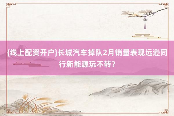 {线上配资开户}长城汽车掉队2月销量表现远逊同行新能源玩不转？